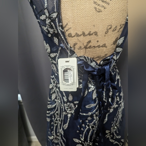 Coeur de vague navy Floral sheer-yoke collar gown - Picture 8 of 11